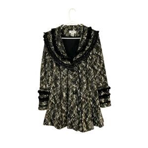 VTG 90s Boho Knit Sweater Jacket Flare Black/Tan Sequins Trim Sz 8 Medium Womens